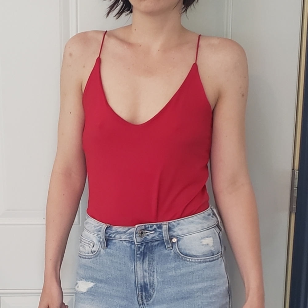 Red Spaghetti Strap Bodysuit‎
